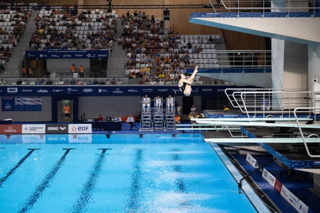 Women 3m springboard diving final European Aquatics Championships - Saint-Denis Athlete competes in the women’s 3m springboard diving final event during the LEN European Aquatics Championships, at the Olympic Aquatics Centre in Saint-Denis, northeastern suburbs of Paris, on August 4, 2026. Photo by Raphael Lafargue ABACAPRESS.COM Saint-Denis France  Copyright: xLafarguexRaphael ABACAx