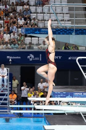 Women 3m springboard diving final European Aquatics Championships - Saint-Denis Poland s diver Kaja Skrzek competes in the women’s 3m springboard diving final event during the LEN European Aquatics Championships, at the Olympic Aquatics Centre in Saint-Denis, northeastern suburbs of Paris, on August 4, 2026. Photo by Raphael Lafargue ABACAPRESS.COM Saint-Denis France  Copyright: xLafarguexRaphael ABACAx