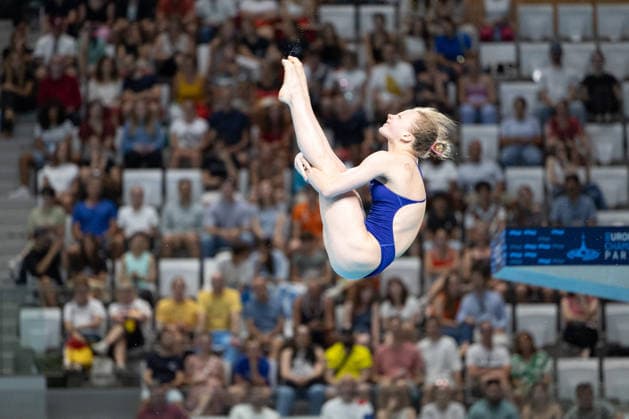 Women 3m springboard diving final European Aquatics Championships - Saint-Denis Ukraine s diver Kseniia Bochek competes in the women’s 3m springboard diving final event during the LEN European Aquatics Championships, at the Olympic Aquatics Centre in Saint-Denis, northeastern suburbs of Paris, on August 4, 2026. Photo by Raphael Lafargue ABACAPRESS.COM Saint-Denis France  Copyright: xLafarguexRaphael ABACAx