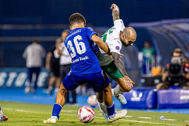 GNK Dinamo vs FK Kauno Žalgiris, UEFA Champions League third qualifying round, first leg, Stadion Maksimir, August 4, Zagreb, Croatia. Sergi Dominguez tackles Anthony Kalik during the UEFA Champions League third qualifying round first leg match between GNK Dinamo and FK Kauno Žalgiris at Stadion Maksimir in Zagreb, Croatia. Zagreb Zagreb Croatia