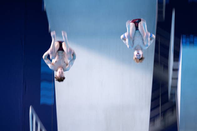 Men 10m platform synchro diving final European Aquatics Championships - Saint-Denis Neutral Athletes diver Alexandr Koloskov and Neutral Athletes diver Siarhei Malashonak compete in the men’s 10m platform synchro diving final event during the LEN European Aquatics Championships, at the Olympic Aquatics Centre in Saint-Denis, northeastern suburbs of Paris, on August 4, 2026. Photo by Raphael Lafargue ABACAPRESS.COM Saint-Denis France  Copyright: xLafarguexRaphael ABACAx