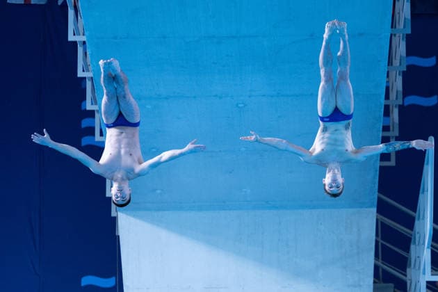 Men 10m platform synchro diving final European Aquatics Championships - Saint-Denis Neutral Athletes diver Nikita Shleikher and Neutral Athletes diver Ruslan Ternovoi compete in the men’s 10m platform synchro diving final event during the LEN European Aquatics Championships, at the Olympic Aquatics Centre in Saint-Denis, northeastern suburbs of Paris, on August 4, 2026. Photo by Raphael Lafargue ABACAPRESS.COM Saint-Denis France  Copyright: xLafarguexRaphael ABACAx
