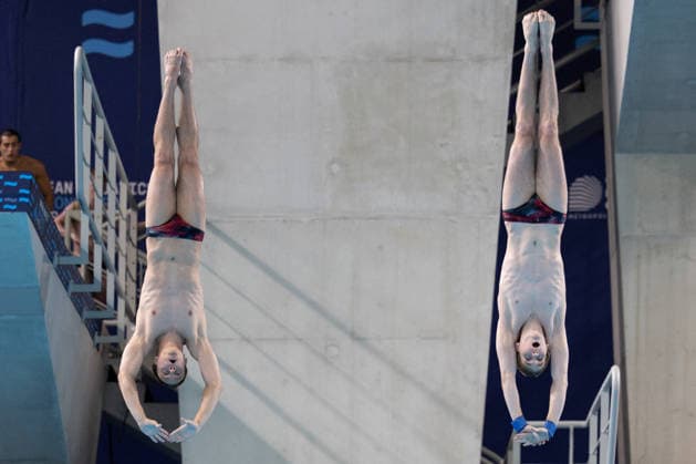 Men 10m platform synchro diving final European Aquatics Championships - Saint-Denis Neutral Athletes diver Alexandr Koloskov and Neutral Athletes diver Siarhei Malashonak compete in the men’s 10m platform synchro diving final event during the LEN European Aquatics Championships, at the Olympic Aquatics Centre in Saint-Denis, northeastern suburbs of Paris, on August 4, 2026. Photo by Raphael Lafargue ABACAPRESS.COM Saint-Denis France  Copyright: xLafarguexRaphael ABACAx