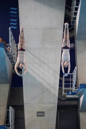 Men 10m platform synchro diving final European Aquatics Championships - Saint-Denis Neutral Athletes diver Alexandr Koloskov and Neutral Athletes diver Siarhei Malashonak compete in the men’s 10m platform synchro diving final event during the LEN European Aquatics Championships, at the Olympic Aquatics Centre in Saint-Denis, northeastern suburbs of Paris, on August 4, 2026. Photo by Raphael Lafargue ABACAPRESS.COM Saint-Denis France  Copyright: xLafarguexRaphael ABACAx