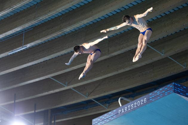Men 10m platform synchro diving final European Aquatics Championships - Saint-Denis Neutral Athletes diver Nikita Shleikher and Neutral Athletes diver Ruslan Ternovoi compete in the men’s 10m platform synchro diving final event during the LEN European Aquatics Championships, at the Olympic Aquatics Centre in Saint-Denis, northeastern suburbs of Paris, on August 4, 2026. Photo by Raphael Lafargue ABACAPRESS.COM Saint-Denis France  Copyright: xLafarguexRaphael ABACAx