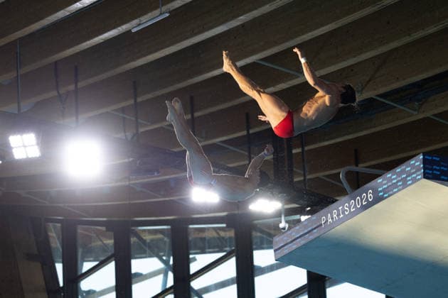Men 10m platform synchro diving final European Aquatics Championships - Saint-Denis Divers compete in the men’s 10m platform synchro diving final event during the LEN European Aquatics Championships, at the Olympic Aquatics Centre in Saint-Denis, northeastern suburbs of Paris, on August 4, 2026. Photo by Raphael Lafargue ABACAPRESS.COM Saint-Denis France  Copyright: xLafarguexRaphael ABACAx