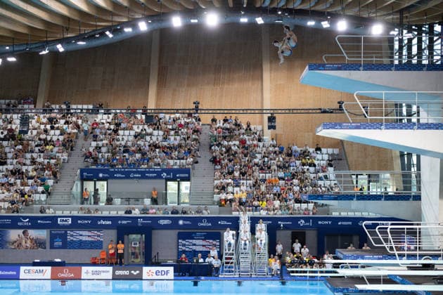 Men 10m platform synchro diving final European Aquatics Championships - Saint-Denis Neutral Athletes diver Nikita Shleikher and Neutral Athletes diver Ruslan Ternovoi compete in the men’s 10m platform synchro diving final event during the LEN European Aquatics Championships, at the Olympic Aquatics Centre in Saint-Denis, northeastern suburbs of Paris, on August 4, 2026. Photo by Raphael Lafargue ABACAPRESS.COM Saint-Denis France  Copyright: xLafarguexRaphael ABACAx
