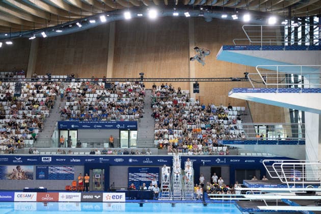 Men 10m platform synchro diving final European Aquatics Championships - Saint-Denis Neutral Athletes diver Nikita Shleikher and Neutral Athletes diver Ruslan Ternovoi compete in the men’s 10m platform synchro diving final event during the LEN European Aquatics Championships, at the Olympic Aquatics Centre in Saint-Denis, northeastern suburbs of Paris, on August 4, 2026. Photo by Raphael Lafargue ABACAPRESS.COM Saint-Denis France  Copyright: xLafarguexRaphael ABACAx