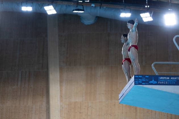 Men 10m platform synchro diving final European Aquatics Championships - Saint-Denis Divers compete in the men’s 10m platform synchro diving final event during the LEN European Aquatics Championships, at the Olympic Aquatics Centre in Saint-Denis, northeastern suburbs of Paris, on August 4, 2026. Photo by Raphael Lafargue ABACAPRESS.COM Saint-Denis France  Copyright: xLafarguexRaphael ABACAx
