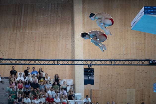 Men 10m platform synchro diving final European Aquatics Championships - Saint-Denis Divers compete in the men’s 10m platform synchro diving final event during the LEN European Aquatics Championships, at the Olympic Aquatics Centre in Saint-Denis, northeastern suburbs of Paris, on August 4, 2026. Photo by Raphael Lafargue ABACAPRESS.COM Saint-Denis France  Copyright: xLafarguexRaphael ABACAx