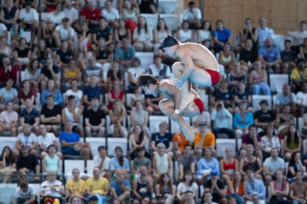 Men 10m platform synchro diving final European Aquatics Championships - Saint-Denis Divers compete in the men’s 10m platform synchro diving final event during the LEN European Aquatics Championships, at the Olympic Aquatics Centre in Saint-Denis, northeastern suburbs of Paris, on August 4, 2026. Photo by Raphael Lafargue ABACAPRESS.COM Saint-Denis France  Copyright: xLafarguexRaphael ABACAx