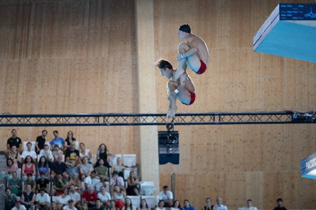 Men 10m platform synchro diving final European Aquatics Championships - Saint-Denis Divers compete in the men’s 10m platform synchro diving final event during the LEN European Aquatics Championships, at the Olympic Aquatics Centre in Saint-Denis, northeastern suburbs of Paris, on August 4, 2026. Photo by Raphael Lafargue ABACAPRESS.COM Saint-Denis France  Copyright: xLafarguexRaphael ABACAx