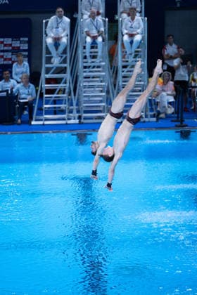 Men 10m platform synchro diving final European Aquatics Championships - Saint-Denis Neutral Athletes diver Alexandr Koloskov and Neutral Athletes diver Siarhei Malashonak compete in the men’s 10m platform synchro diving final event during the LEN European Aquatics Championships, at the Olympic Aquatics Centre in Saint-Denis, northeastern suburbs of Paris, on August 4, 2026. Photo by Raphael Lafargue ABACAPRESS.COM Saint-Denis France  Copyright: xLafarguexRaphael ABACAx