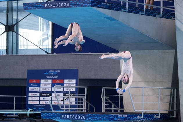 Men 10m platform synchro diving final European Aquatics Championships - Saint-Denis Divers compete in the men’s 10m platform synchro diving final event during the LEN European Aquatics Championships, at the Olympic Aquatics Centre in Saint-Denis, northeastern suburbs of Paris, on August 4, 2026. Photo by Raphael Lafargue ABACAPRESS.COM Saint-Denis France  Copyright: xLafarguexRaphael ABACAx