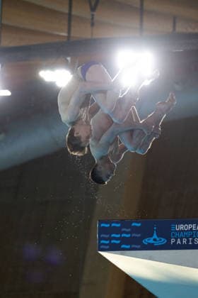 Men 10m platform synchro diving final European Aquatics Championships - Saint-Denis Neutral Athletes diver Nikita Shleikher and Neutral Athletes diver Ruslan Ternovoi compete in the men’s 10m platform synchro diving final event during the LEN European Aquatics Championships, at the Olympic Aquatics Centre in Saint-Denis, northeastern suburbs of Paris, on August 4, 2026. Photo by Raphael Lafargue ABACAPRESS.COM Saint-Denis France  Copyright: xLafarguexRaphael ABACAx