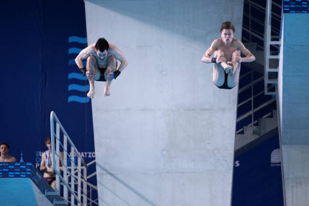 Men 10m platform synchro diving final European Aquatics Championships - Saint-Denis Neutral Athletes diver Alexandr Koloskov and Neutral Athletes diver Siarhei Malashonak compete in the men’s 10m platform synchro diving final event during the LEN European Aquatics Championships, at the Olympic Aquatics Centre in Saint-Denis, northeastern suburbs of Paris, on August 4, 2026. Photo by Raphael Lafargue ABACAPRESS.COM Saint-Denis France  Copyright: xLafarguexRaphael ABACAx