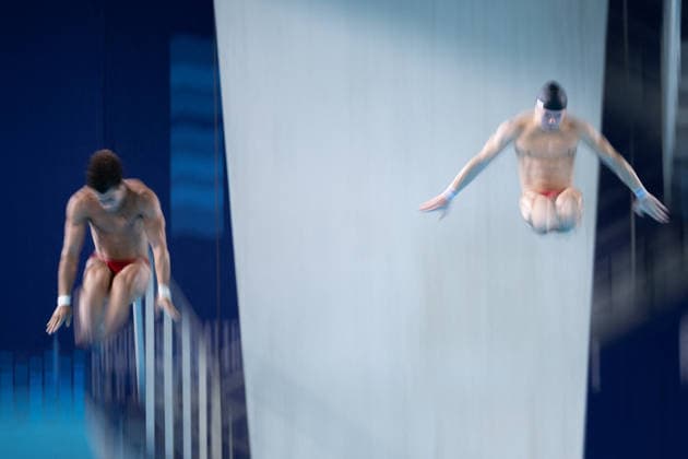 Men 10m platform synchro diving final European Aquatics Championships - Saint-Denis Divers compete in the men’s 10m platform synchro diving final event during the LEN European Aquatics Championships, at the Olympic Aquatics Centre in Saint-Denis, northeastern suburbs of Paris, on August 4, 2026. Photo by Raphael Lafargue ABACAPRESS.COM Saint-Denis France  Copyright: xLafarguexRaphael ABACAx
