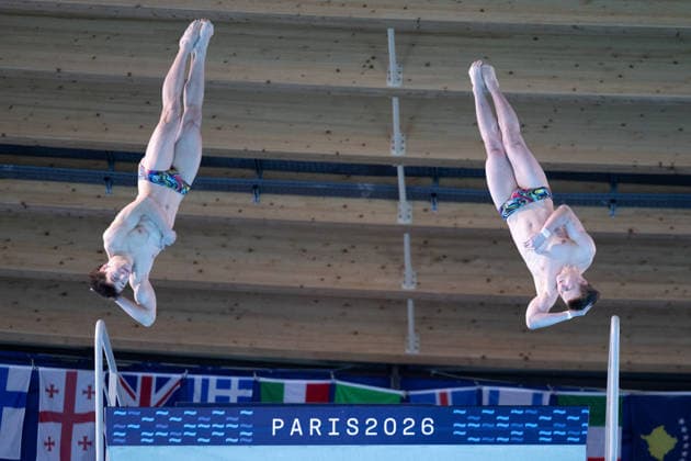 Men 10m platform synchro diving final European Aquatics Championships - Saint-Denis Divers compete in the men’s 10m platform synchro diving final event during the LEN European Aquatics Championships, at the Olympic Aquatics Centre in Saint-Denis, northeastern suburbs of Paris, on August 4, 2026. Photo by Raphael Lafargue ABACAPRESS.COM Saint-Denis France  Copyright: xLafarguexRaphael ABACAx