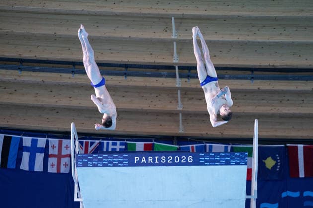Men 10m platform synchro diving final European Aquatics Championships - Saint-Denis Neutral Athletes diver Nikita Shleikher and Neutral Athletes diver Ruslan Ternovoi compete in the men’s 10m platform synchro diving final event during the LEN European Aquatics Championships, at the Olympic Aquatics Centre in Saint-Denis, northeastern suburbs of Paris, on August 4, 2026. Photo by Raphael Lafargue ABACAPRESS.COM Saint-Denis France  Copyright: xLafarguexRaphael ABACAx