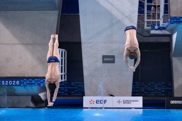 Men 10m platform synchro diving final European Aquatics Championships - Saint-Denis Divers compete in the men’s 10m platform synchro diving final event during the LEN European Aquatics Championships, at the Olympic Aquatics Centre in Saint-Denis, northeastern suburbs of Paris, on August 4, 2026. Photo by Raphael Lafargue ABACAPRESS.COM Saint-Denis France  Copyright: xLafarguexRaphael ABACAx