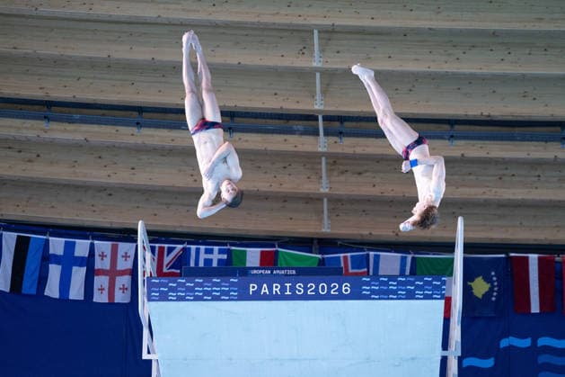 Men 10m platform synchro diving final European Aquatics Championships - Saint-Denis Divers compete in the men’s 10m platform synchro diving final event during the LEN European Aquatics Championships, at the Olympic Aquatics Centre in Saint-Denis, northeastern suburbs of Paris, on August 4, 2026. Photo by Raphael Lafargue ABACAPRESS.COM Saint-Denis France  Copyright: xLafarguexRaphael ABACAx