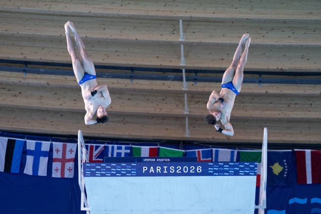 Men 10m platform synchro diving final European Aquatics Championships - Saint-Denis Divers compete in the men’s 10m platform synchro diving final event during the LEN European Aquatics Championships, at the Olympic Aquatics Centre in Saint-Denis, northeastern suburbs of Paris, on August 4, 2026. Photo by Raphael Lafargue ABACAPRESS.COM Saint-Denis France  Copyright: xLafarguexRaphael ABACAx