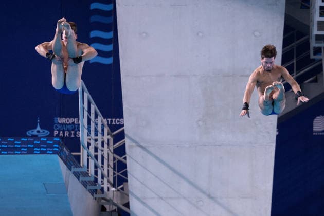 Men 10m platform synchro diving final European Aquatics Championships - Saint-Denis Divers compete in the men’s 10m platform synchro diving final event during the LEN European Aquatics Championships, at the Olympic Aquatics Centre in Saint-Denis, northeastern suburbs of Paris, on August 4, 2026. Photo by Raphael Lafargue ABACAPRESS.COM Saint-Denis France  Copyright: xLafarguexRaphael ABACAx