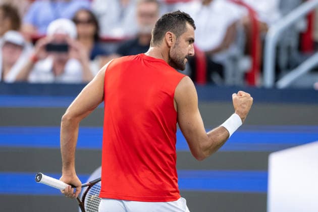 MONTREAL, QC - AUGUST 04: Marin Cilic from Croatia reacts against Frances Tiafoe from USA during their singles second round match on day three of the ATP, Tennis Herren 1000 National Bank Open presented by Rogers at Stade IGA on August 4, 2026 in Montreal, Quebec, Canada. (Photo by Vincent Ethier Icon Sportswire) TENNIS: AUG 04 National Bank Open EDITORIAL USE ONLY Icon270804052