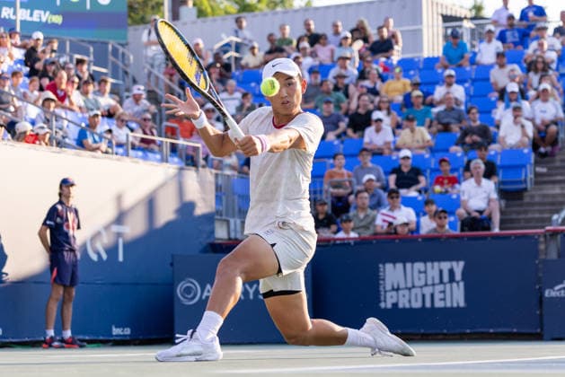 August 4, 2026, Montreal, Quebec, Canada: JUNCHENG SHANG from China backhand in match against Andrey Rublev (10) in second round at Canadian Open at IGA stadium in Montreal, Quebec, Canada on 2026-08-04 Montreal Canada - ZUMAl189 20260804_zsp_l189_107 Copyright: xYannickxLegarex