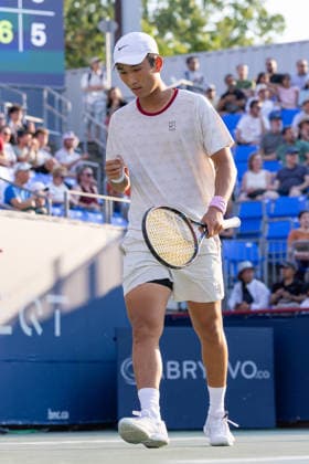August 4, 2026, Montreal, Quebec, Canada: JUNCHENG SHANG from China reaction in match against Andrey Rublev (10) in second round at Canadian Open at IGA stadium in Montreal, Quebec, Canada on 2026-08-04 Montreal Canada - ZUMAl189 20260804_zsp_l189_111 Copyright: xYannickxLegarex