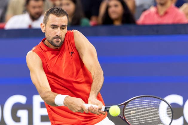 August 4, 2026, Montreal, Quebec, Canada: MARIN CILIC from Croatia backhand in match against Frances Tiafoe from USA in second round at Canadian Open at IGA stadium in Montreal, Quebec, Canada on 2026-08-04 Montreal Canada - ZUMAl189 20260804_zsp_l189_127 Copyright: xYannickxLegarex