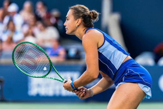 TORONTO, ON - AUGUST 04: Aryna Sabalenka (BLR) is seen during a women™s singles second-round match at the WTA, Tennis Damen 1000 National Bank Open on August 04, 2026 at Sobeys Stadium in Toronto, ON (Photo by Mathew Tsang Icon Sportswire) TENNIS: AUG 04 National Bank Open EDITORIAL USE ONLY Icon260804014