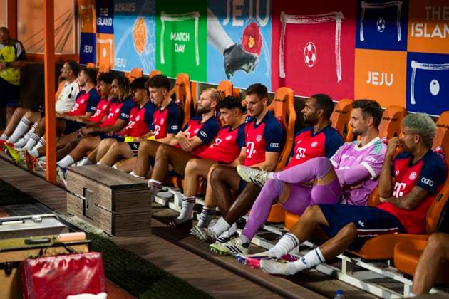 August 4, 2026, Seogwipo, Jeju, South Korea: FC Bayern Munich players sit on the bench before an exhibition match between BundesligaÃ¢â‚¬â ¢s FC Bayern Munich and K League 1Ã¢â‚¬â ¢s Jeju SK FC, during the Audi Football Summit 2026 on Tuesday, Aug. 4, 2026 at the Jeju World Cup Stadium in Seogwipo, South Korea. Seogwipo South Korea - ZUMAh163 20260804_znp_h163_012 Copyright: xJintakxHanx
