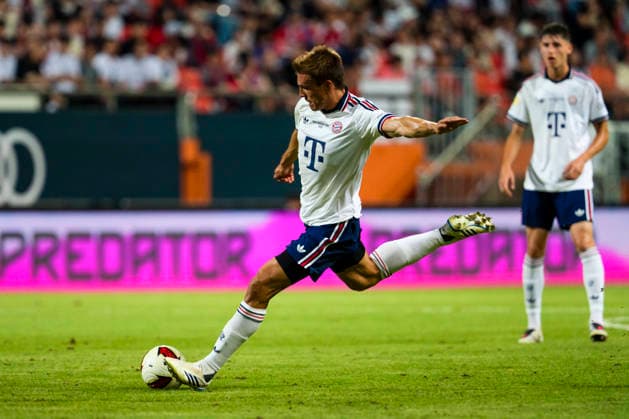 August 4, 2026, Seogwipo, Jeju, South Korea: FC Bayern Munich midfielder JOAO PALHINHA (16) kicks the ball in an exhibition match between BundesligaÃ¢â‚¬â ¢s FC Bayern Munich and K League 1Ã¢â‚¬â ¢s Jeju SK FC, during the Audi Football Summit 2026 on Tuesday, Aug. 4, 2026 at the Jeju World Cup Stadium in Seogwipo, South Korea. Seogwipo South Korea - ZUMAh163 20260804_znp_h163_018 Copyright: xJintakxHanx
