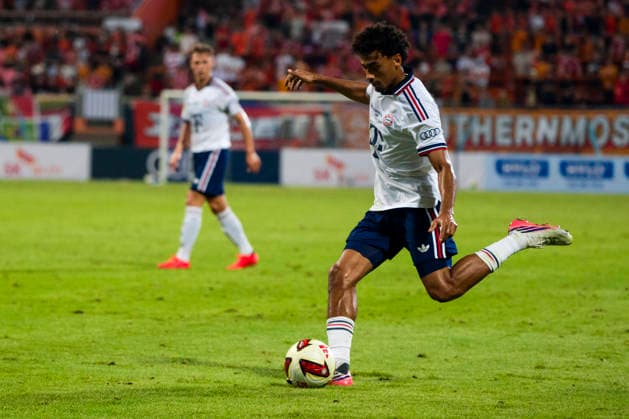 August 4, 2026, Seogwipo, Jeju, South Korea: FC Bayern Munich defender NATHANIEL BROWN (11) kicks the ball in an exhibition match between BundesligaÃ¢â‚¬â ¢s FC Bayern Munich and K League 1Ã¢â‚¬â ¢s Jeju SK FC, during the Audi Football Summit 2026 on Tuesday, Aug. 4, 2026 at the Jeju World Cup Stadium in Seogwipo, South Korea. Seogwipo South Korea - ZUMAh163 20260804_znp_h163_052 Copyright: xJintakxHanx