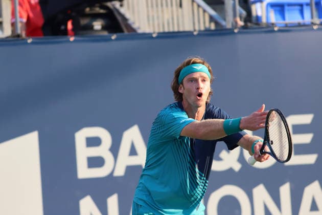 ATP, Tennis Herren Masters 1000 National Bank Open Montreal 2026 - Round of 64 - Day 4 Andrey Rublev of Russia reacts during the Men™s Singles round of 64 match against Shang Juncheng of China on day 4 of the ATP Masters1000 National Bank Open at IGA Stadium. on August 4, 2026, in Montreal, Canada. (Photo by Horacio Zamora Eyepix Group) Copyright: xHoracioxZamorax xEyepixxGroupx HZ_04082026_193869