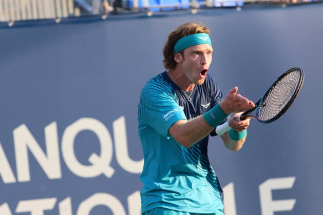 ATP, Tennis Herren Masters 1000 National Bank Open Montreal 2026 - Round of 64 - Day 4 Andrey Rublev of Russia reacts during the Men™s Singles round of 64 match against Shang Juncheng of China on day 4 of the ATP Masters1000 National Bank Open at IGA Stadium. on August 4, 2026, in Montreal, Canada. (Photo by Horacio Zamora Eyepix Group) Copyright: xHoracioxZamorax xEyepixxGroupx HZ_04082026_193870