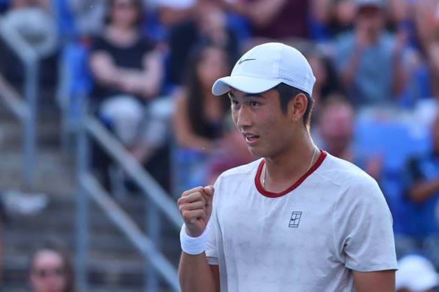 ATP, Tennis Herren Masters 1000 National Bank Open Montreal 2026 - Round of 64 - Day 4 Shang Juncheng of China celebrates after a point during the Men™s Singles round of 64 match against Andrey Rublev of Russia on day 4 of the ATP Masters1000 National Bank Open at IGA Stadium. on August 4, 2026, in Montreal, Canada. (Photo by Horacio Zamora Eyepix Group) Copyright: xHoracioxZamorax xEyepixxGroupx HZ_04082026_193890
