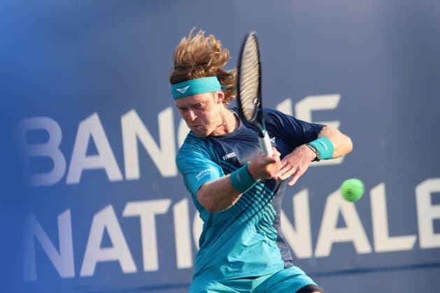 ATP, Tennis Herren Masters 1000 National Bank Open Montreal 2026 - Round of 64 - Day 4 Andrey Rublev of Russia plays a forehand during the Men™s Singles round of 64 match against Shang Juncheng of China on day 4 of the ATP Masters1000 National Bank Open at IGA Stadium. on August 4, 2026, in Montreal, Canada. (Photo by Horacio Zamora Eyepix Group) Copyright: xHoracioxZamorax xEyepixxGroupx HZ_04082026_193872