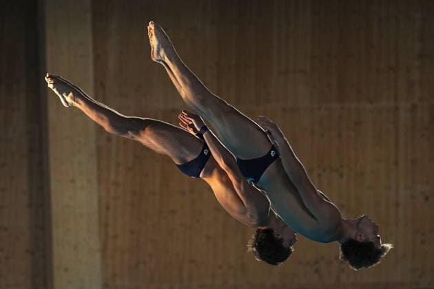 Men s Synchronised 10m Platform, Simone CONTE Raffaele PELLIGRA from Italy, silver medal at the European Aquatics Championships Paris 2026, Paris, August 03, 2026 .  Copyright: xGianxMattiaxD Alberto LaPressex