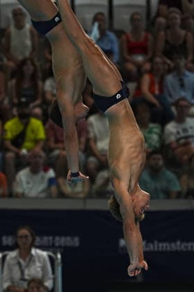 Men s Synchronised 10m Platform, Simone CONTE Raffaele PELLIGRA from Italy, silver medal at the European Aquatics Championships Paris 2026, Paris, August 03, 2026 .  Copyright: xGianxMattiaxD Alberto LaPressex