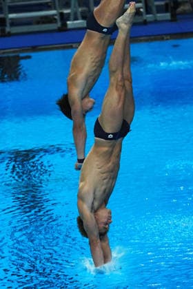 Men s Synchronised 10m Platform, Simone CONTE Raffaele PELLIGRA from Italy, silver medal at the European Aquatics Championships Paris 2026, Paris, August 03, 2026 .  Copyright: xGianxMattiaxD Alberto LaPressex
