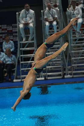 Men s Synchronised 10m Platform, Simone CONTE Raffaele PELLIGRA from Italy, silver medal at the European Aquatics Championships Paris 2026, Paris, August 03, 2026 .  Copyright: xGianxMattiaxD Alberto LaPressex
