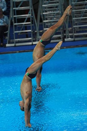 Men s Synchronised 10m Platform, Simone CONTE Raffaele PELLIGRA from Italy, silver medal at the European Aquatics Championships Paris 2026, Paris, August 03, 2026 .  Copyright: xGianxMattiaxD Alberto LaPressex