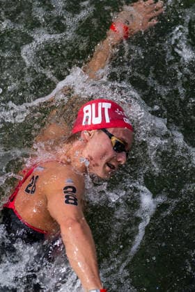 SWIMMING - EAC 2026 PARIS,FRANCE,05.AUG.26 - SWIMMING - European Aquatics Championships Paris 2026, open water, 5km, men. Image shows Luca Karl (AUT).  GEPAxpictures xPhilippxBrem