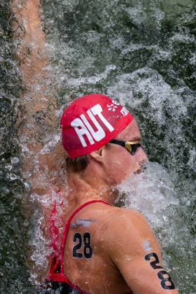 SWIMMING - EAC 2026 PARIS,FRANCE,05.AUG.26 - SWIMMING - European Aquatics Championships Paris 2026, open water, 5km, men. Image shows Luca Karl (AUT).  GEPAxpictures xPhilippxBrem