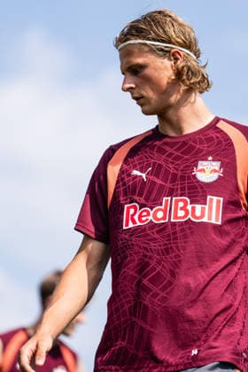 SOCCER - UEFA EL, RBS vs Pafos SALZBURG,AUSTRIA,05.AUG.26 - SOCCER - UEFA Europa League, qualification, Red Bull Salzburg vs Pafos FC, preview, training RBS. Image shows Maurits Kjaergaard (RBS).  GEPAxpictures xJulioxArellano