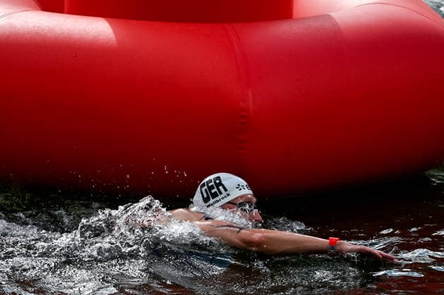 Florian Wellbrock of Germany competes in the open water swimming 5km Men Final during the European Aquatics Championships at the River Seine in Paris (France), August 5, 2026. Andrea Staccioli Deepbluemedia Insidefoto