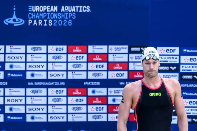 Marcello Guidi of Italy prepares to compete in the open water swimming 5km Men Final during the European Aquatics Championships at the River Seine in Paris (France), August 5, 2026. Andrea Staccioli