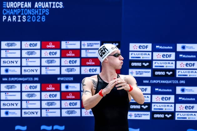 Florian Wellbrock of Germany prepares to compete in the open water swimming 5km Men Final during the European Aquatics Championships at the River Seine in Paris (France), August 5, 2026. Andrea Staccioli
